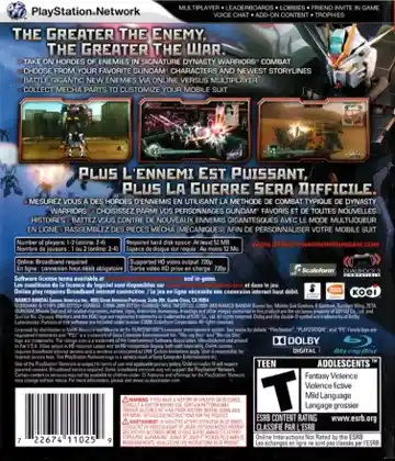 Dynasty Warriors - Gundam 2 (USA) (v1.01) (Disc) (Update) box cover back